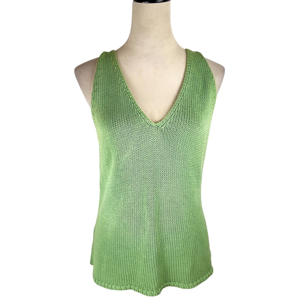 Vintage Jones New York 90s Mercerized Cotton Knit Tank Top Sweater Vest Green‎ L